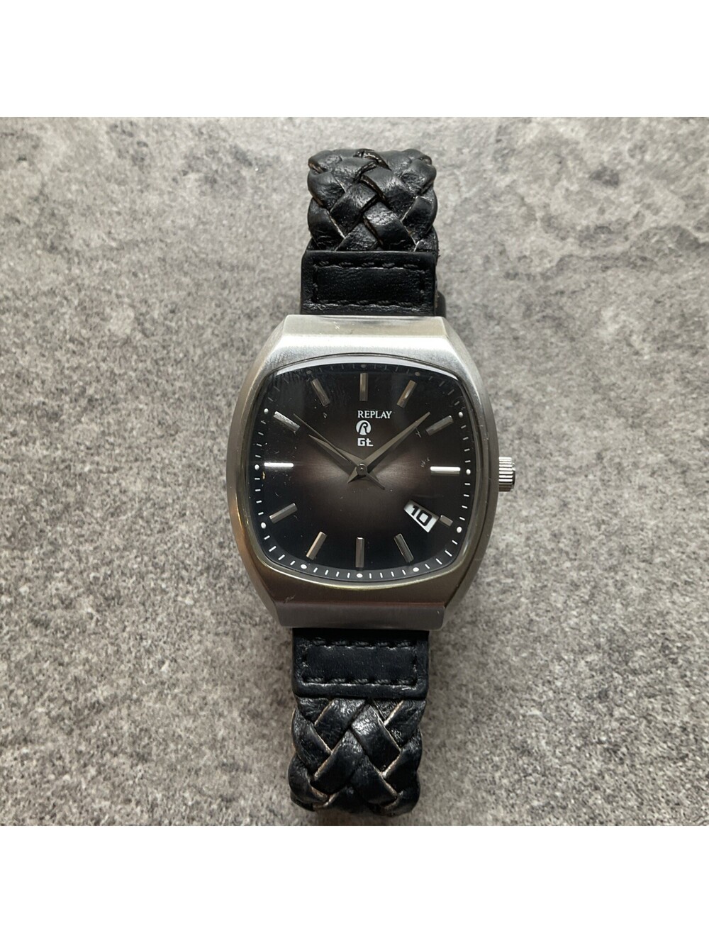 Replay Mens Watch 34mm Silver Tone Case Black Dial And Leather Band Bin K
